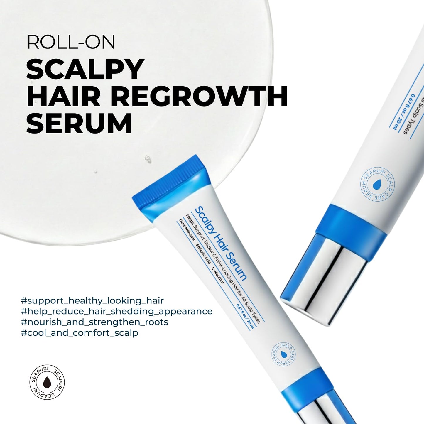 Seapuri Scalpy Hair Growth Serum for Thinning Hair | Korean Scalp Treatment with Salicylic Acid, Menthol, Dexpanthenol | Supports Hair Density